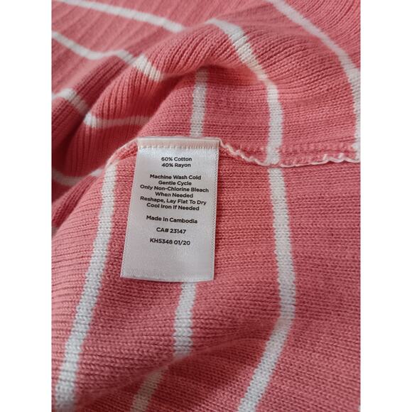 TALBOTS Sleeveless Sweater Large Light Mock Neck Soft Cotton Blend‎ Pink Stripes - Picture 6 of 8